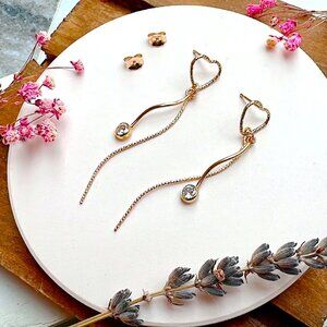 Sparkly Heart Stud Long Dangle Earrings with Cubic Zirconia | Handmade in BC